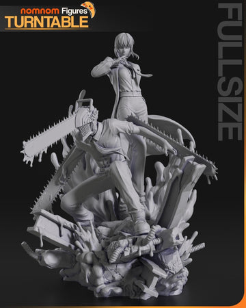 Makima & Denji Figurine | Anime Figurine | Nomnom Miniatures | 3D Printed Display Miniature Fanart