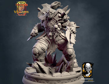 Orc Barbarian Miniature | Tabletop RPG Miniature | Javier Txiki Tejedor | Roleplaying 3D Printed Fantasy Mini - 3DPrintDen