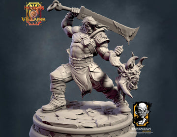 Barbarian Miniature | Tabletop RPG Miniature | Javier Txiki Tejedor | Roleplaying 3D Printed Fantasy Mini - 3DPrintDen