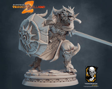 Dragonborn Paladin Miniature | Tabletop RPG Miniature | Javier Txiki Tejedor | Roleplaying 3D Printed Fantasy Mini - 3DPrintDen