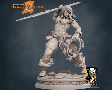 Female Amazon Miniature | Tabletop RPG Miniature | Javier Txiki Tejedor | Roleplaying 3D Printed Fantasy Mini - 3DPrintDen