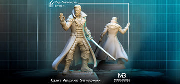 Arcane Swordsman Miniature, Clint | Tabletop RPG Miniature | Miniatures Blueprint | Roleplaying 3D Printed Fantasy Mini - 3DPrintDen