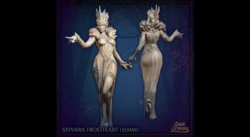 Ice Queen Miniature, Sylvara Frostheart | Tabletop RPG Miniature | Great Grimoire | Roleplaying 3D Printed Fantasy Mini - 3DPrintDen