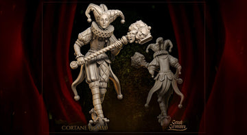 Jester Miniature, Cortane | Tabletop RPG Miniature | Great Grimoire | Roleplaying 3D Printed Fantasy Mini - 3DPrintDen