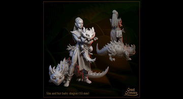 Female Dragon Keeper Miniature, Aira | Tabletop RPG Miniature | Great Grimoire | Roleplaying 3D Printed Fantasy Mini - 3DPrintDen
