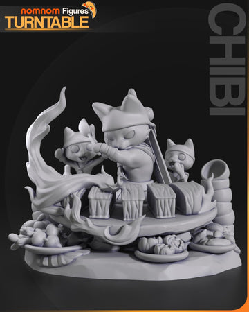 Chibi Meowscular Chef Figurine | Video Game Figurine | Nomnom Figures | 3D Printed Display Miniature Fanart