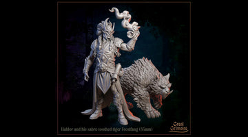 Haldor and Frostfang Miniature | Tabletop RPG Miniature | Great Grimoire | Roleplaying 3D Printed Fantasy Mini - 3DPrintDen
