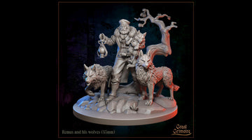 Remus and his Wolves Miniature | Tabletop RPG Miniature | Great Grimoire | Roleplaying 3D Printed Fantasy Mini - 3DPrintDen