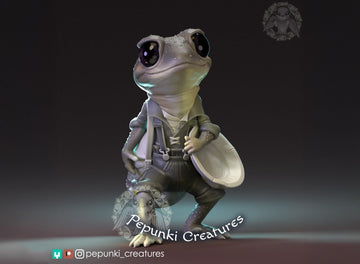 Gecko Prospector Miniature | Tabletop RPG Miniature | Pepunki Creatures | Roleplaying 3D Printed Fantasy Mini - 3DPrintDen