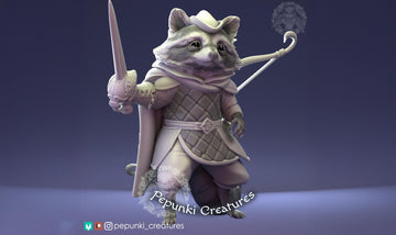 Raccoon Ranger Miniature | Tabletop RPG Miniature | Pepunki Creatures | Roleplaying 3D Printed Fantasy Mini - 3DPrintDen