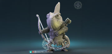 Chameleon Archer Miniature | Tabletop RPG Miniature | Pepunki Creatures | Roleplaying 3D Printed Fantasy Mini - 3DPrintDen