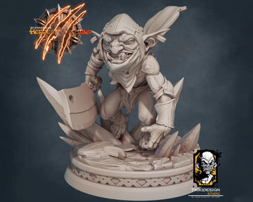 Goblin Warrior Miniature | Tabletop RPG Miniature | Javier Txiki Tejedor | Roleplaying 3D Printed Fantasy Mini - 3DPrintDen