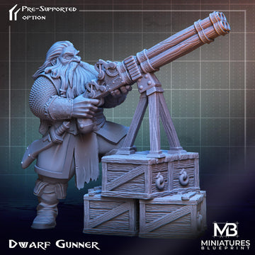 Dwarf Gunner Miniature | Tabletop RPG Miniature | Miniatures Blueprint | Roleplaying 3D Printed Fantasy Mini - 3DPrintDen