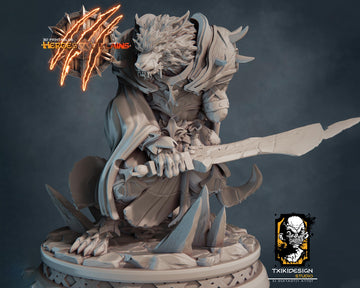 Werewolf Warrior Miniature | Tabletop RPG Miniature | Javier Txiki Tejedor | Roleplaying 3D Printed Fantasy Mini - 3DPrintDen