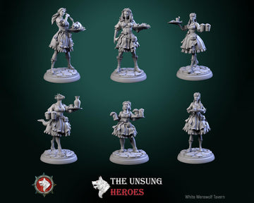 Barmaid Miniature | Tabletop RPG Miniature | White Werewolf Tavern | Roleplaying 3D Printed Fantasy Mini - 3DPrintDen