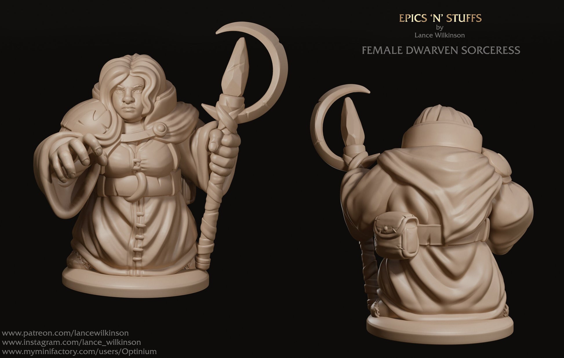 Dwarven Sorceress | Tabletop RPG Miniature | Epic 'N' Stuff | Roleplaying 3D Printed Fantasy Mini - 3DPrintDen