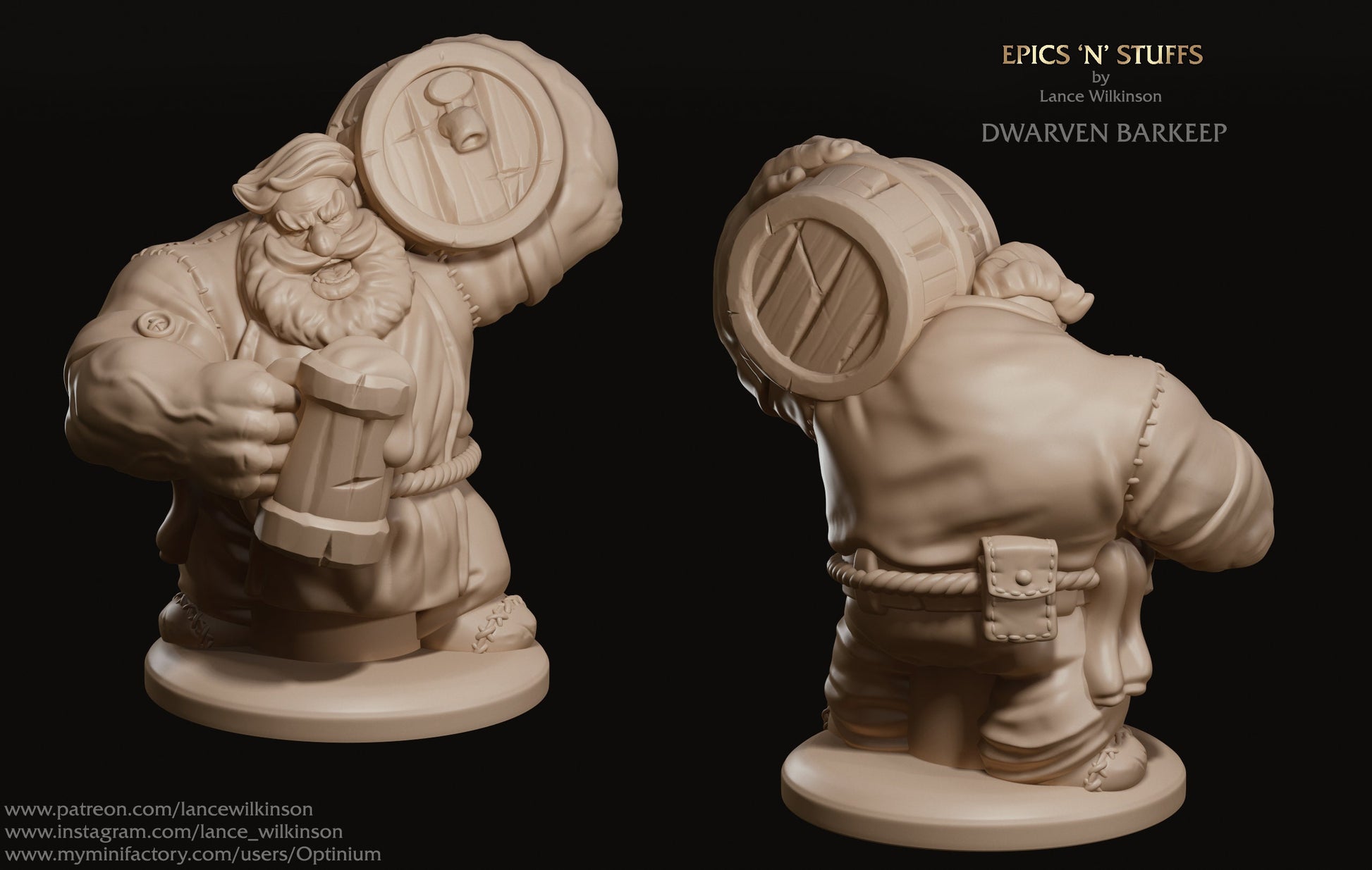 Dwarven Barkeep | Tabletop RPG Miniature | Epic 'N' Stuff | Roleplaying 3D Printed Fantasy Mini - 3DPrintDen