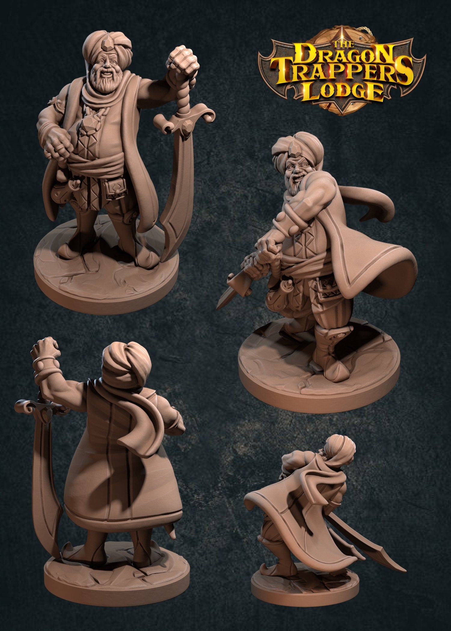 Merchant Warrior Miniature, Azeem | Tabletop RPG Miniature | Dragon Trappers Lodge | Roleplaying 3D Printed Fantasy Mini - 3DPrintDen