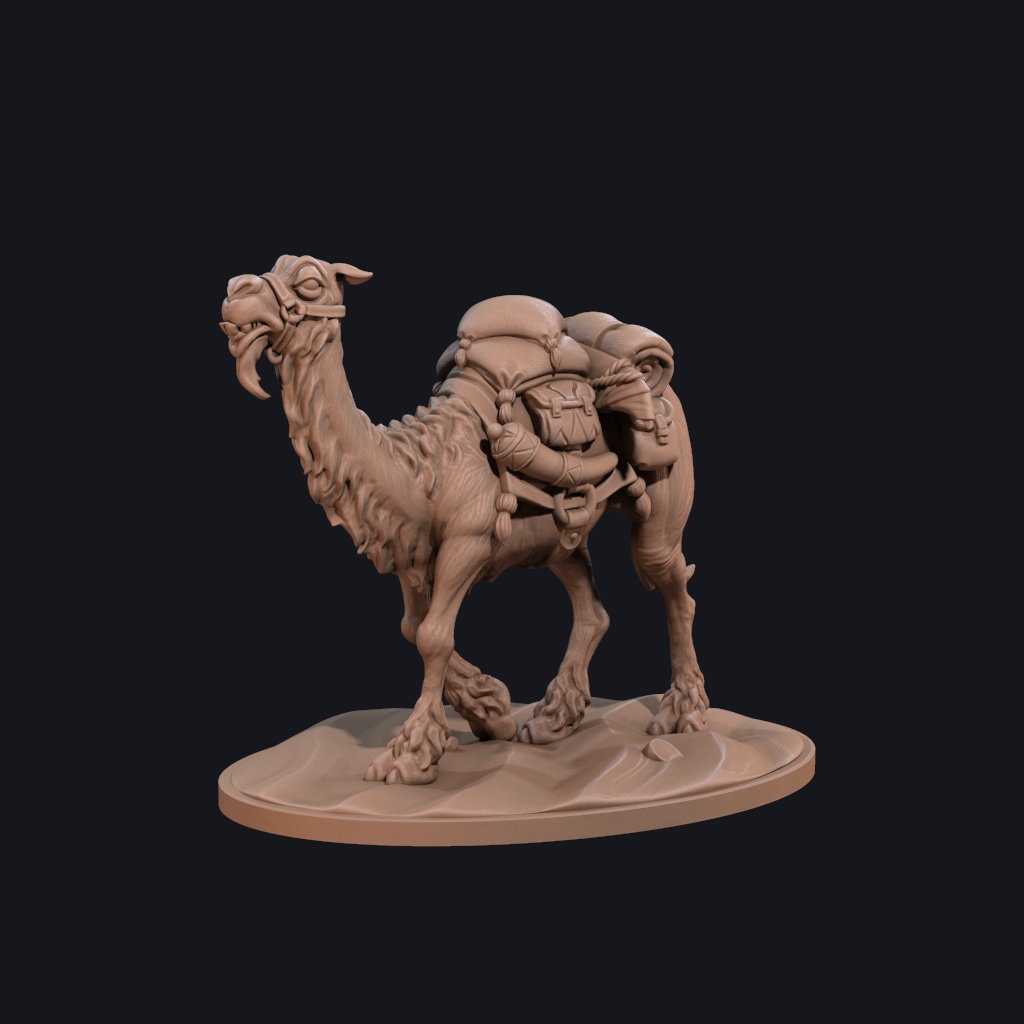 Camel Mount Miniature, Rose | Tabletop RPG Miniature | Dragon Trappers Lodge | Roleplaying 3D Printed Fantasy Mini - 3DPrintDen