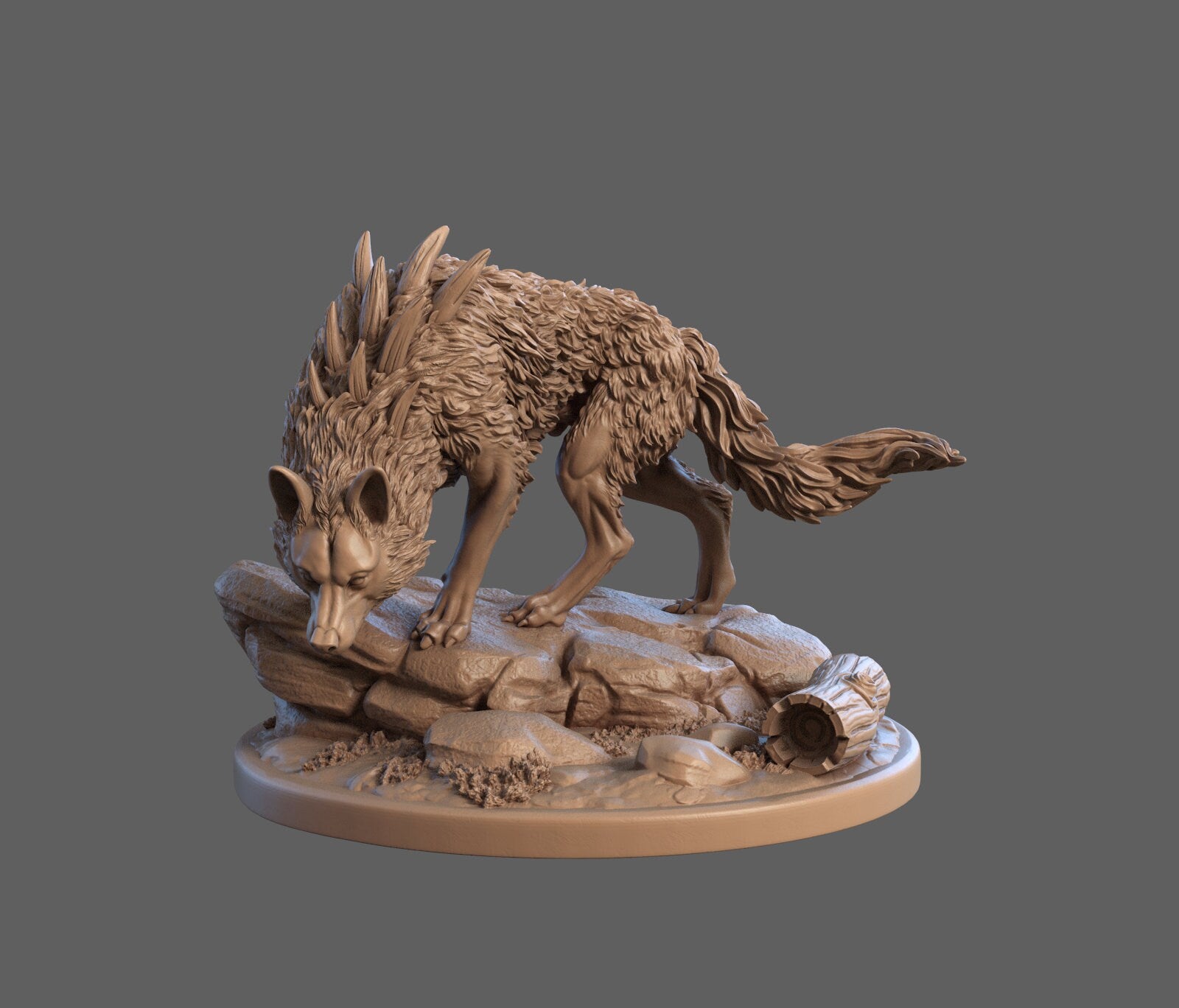 Female Elf Ranger Rider Grimpaw (Direwolf) Miniature, Lila | Tabletop RPG Miniature | Dragon Trappers Lodge | Roleplaying 3D Printed Fantasy - 3DPrintDen