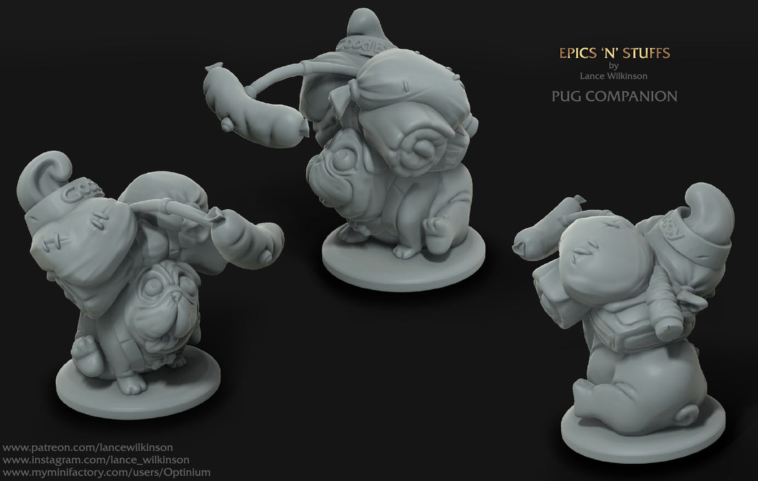 Pug Companion | Tabletop RPG Miniature | Epic 'N' Stuff | Roleplaying 3D Printed Fantasy Mini - 3DPrintDen