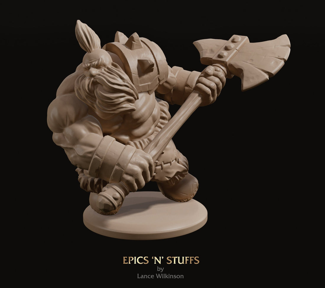 Dwarven Barbarian | Tabletop RPG Miniature | Epic 'N' Stuff | Roleplaying 3D Printed Fantasy Mini - 3DPrintDen