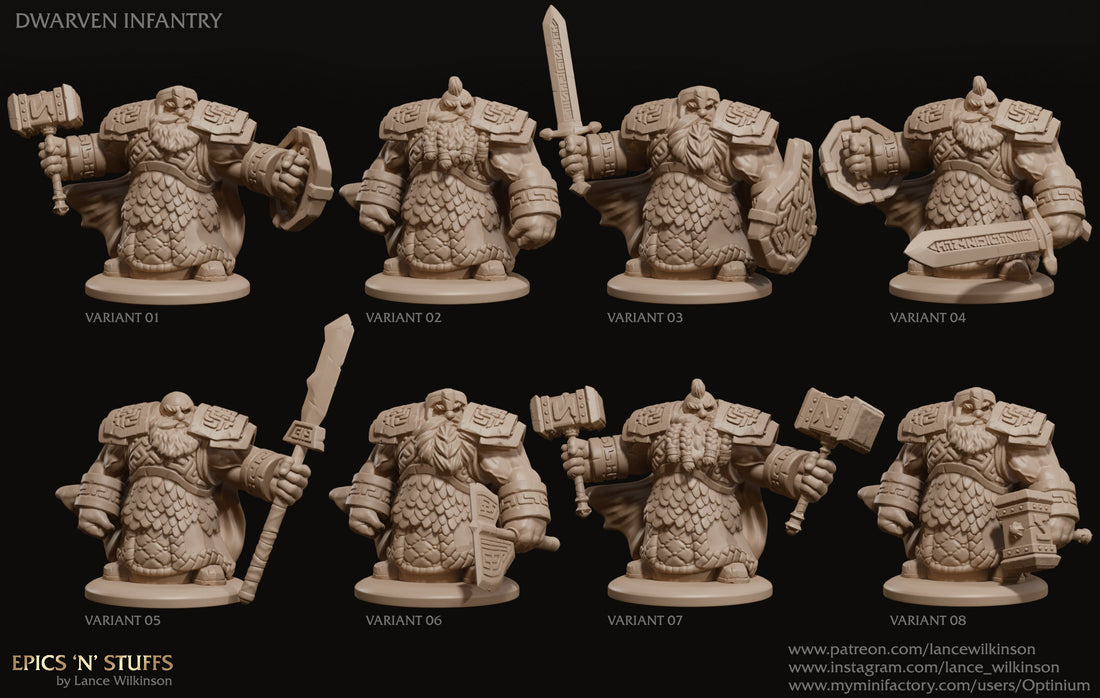 Dwarven Infantry | Tabletop RPG Miniature | Epic 'N' Stuff | Roleplaying 3D Printed Fantasy Mini - 3DPrintDen