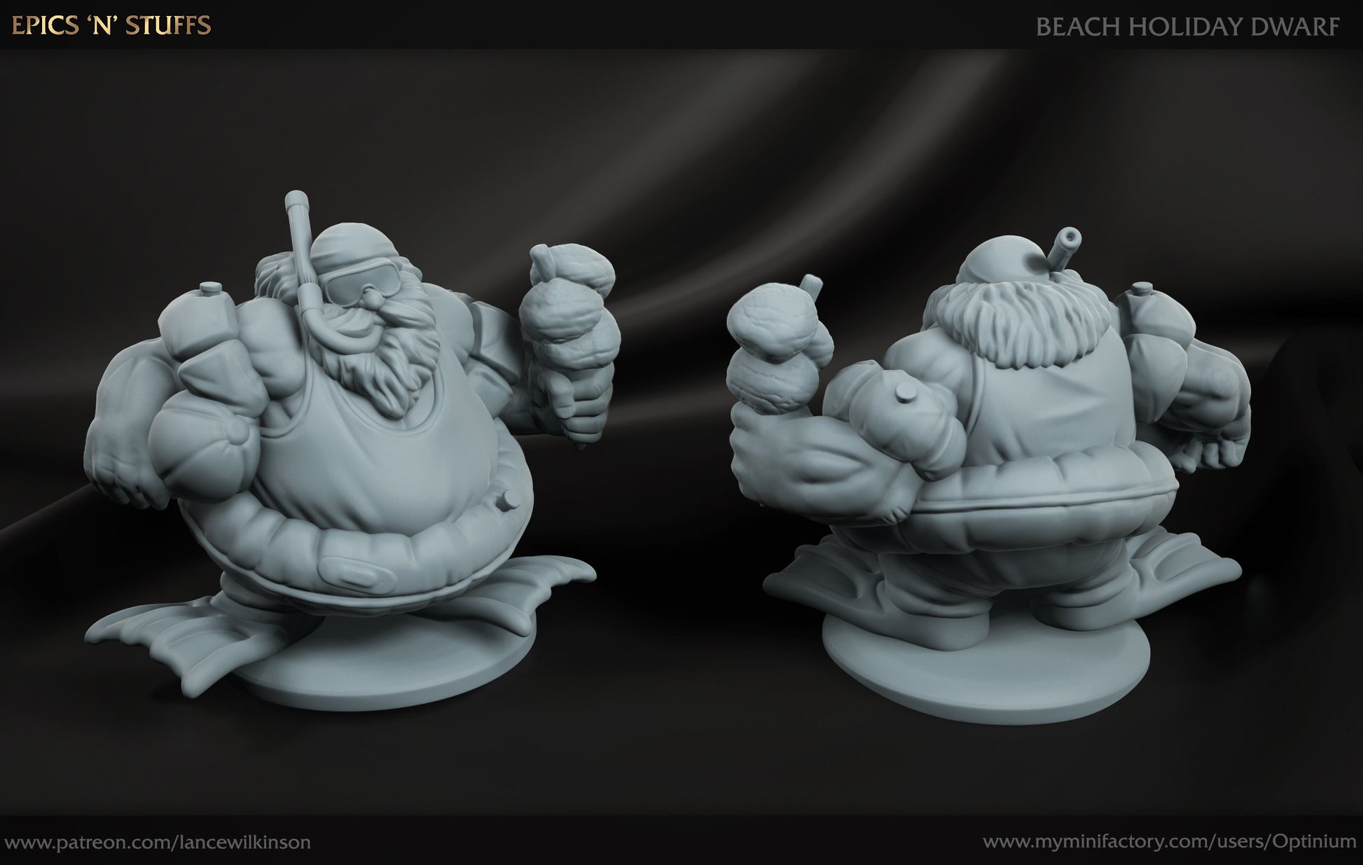 Beach Holiday Dwarf | Tabletop RPG Miniature | Epic 'N' Stuff | Roleplaying 3D Printed Fantasy Mini - 3DPrintDen