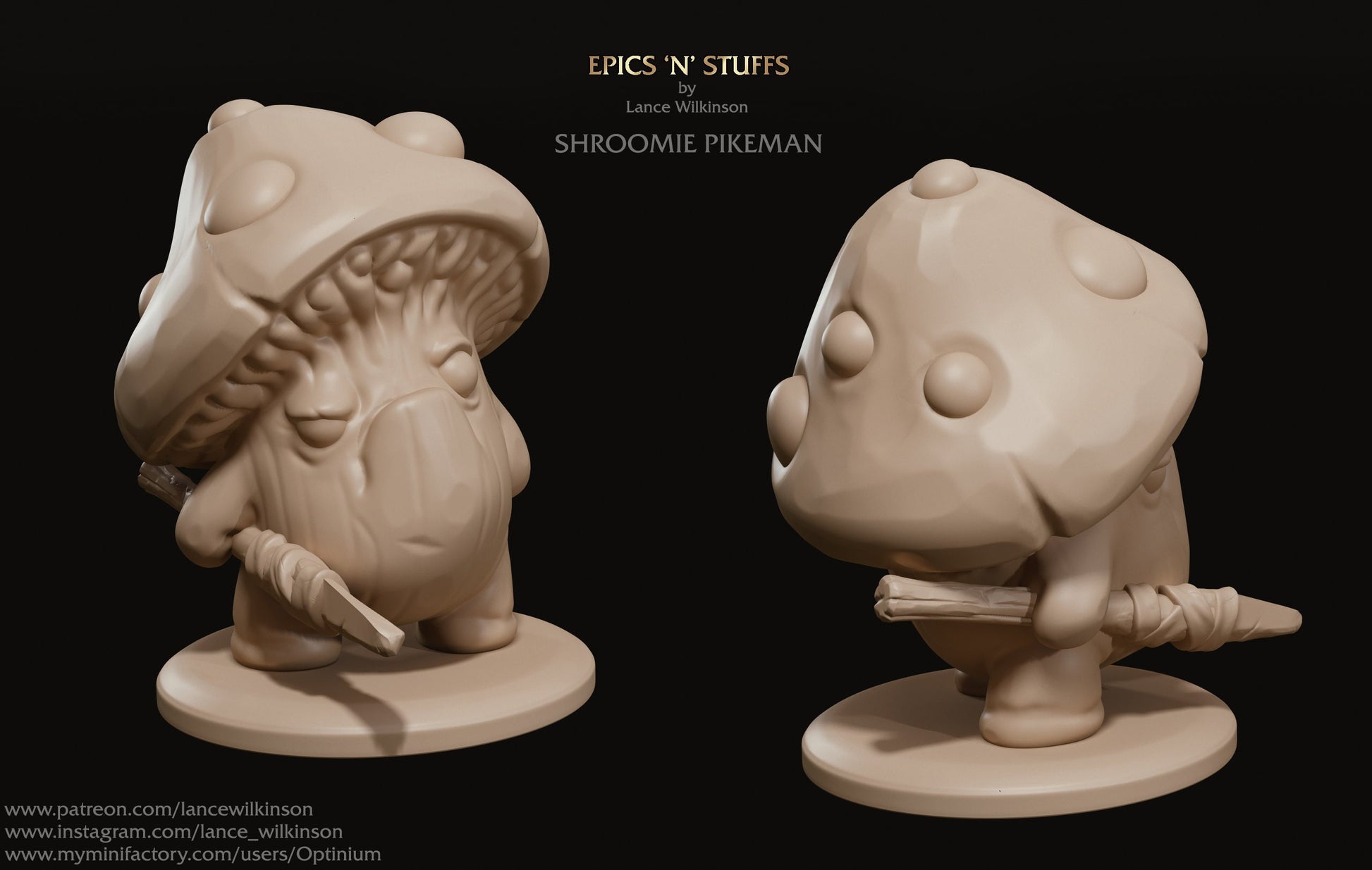 Shroomie Pikeman | Tabletop RPG Miniature | Epic 'N' Stuff | Roleplaying 3D Printed Fantasy Mini - 3DPrintDen