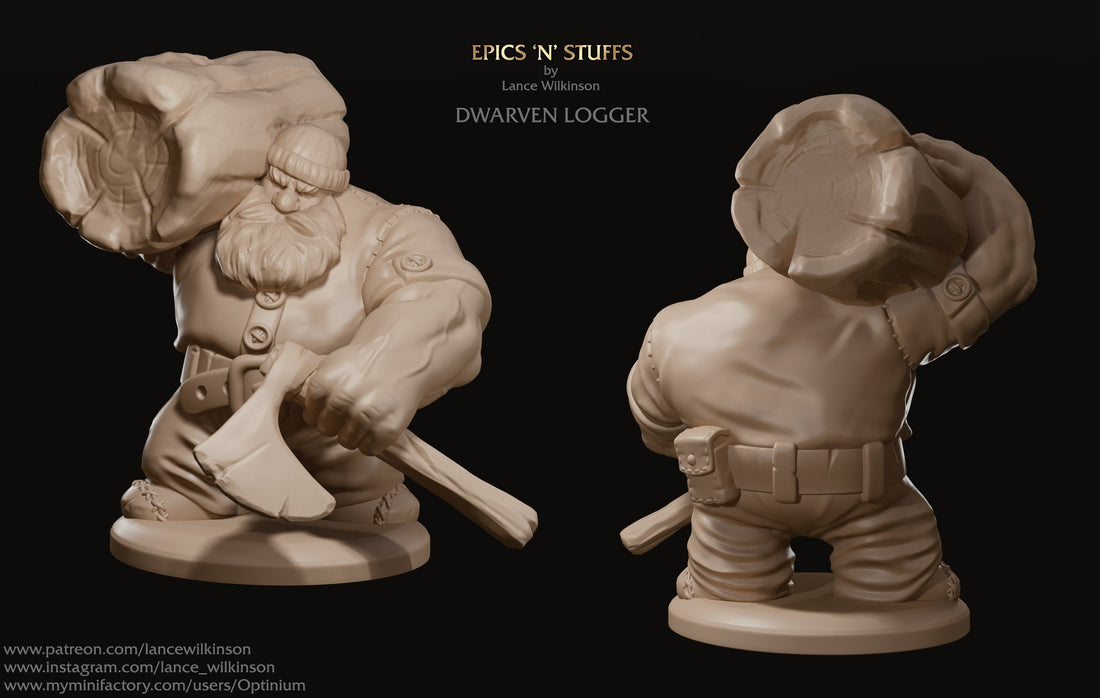 Dwarven Logger | Tabletop RPG Miniature | Epic 'N' Stuff | Roleplaying 3D Printed Fantasy Mini - 3DPrintDen