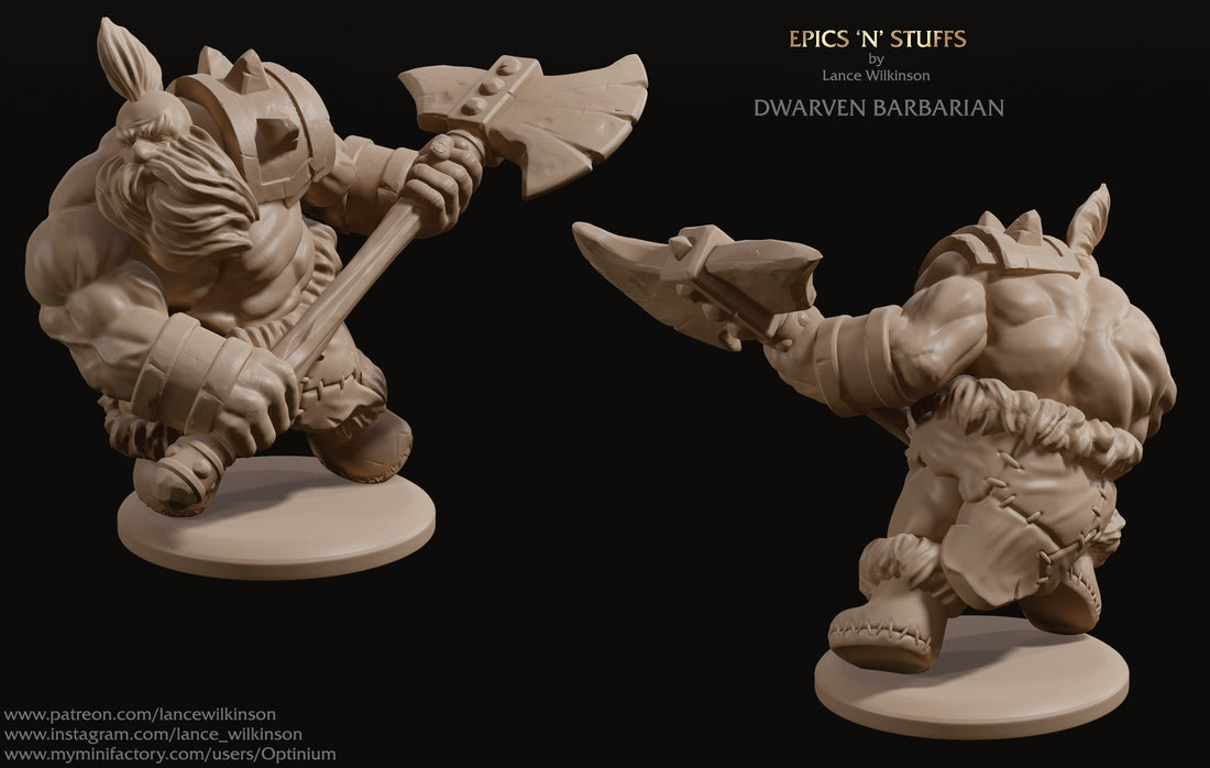 Dwarven Barbarian | Tabletop RPG Miniature | Epic 'N' Stuff | Roleplaying 3D Printed Fantasy Mini - 3DPrintDen