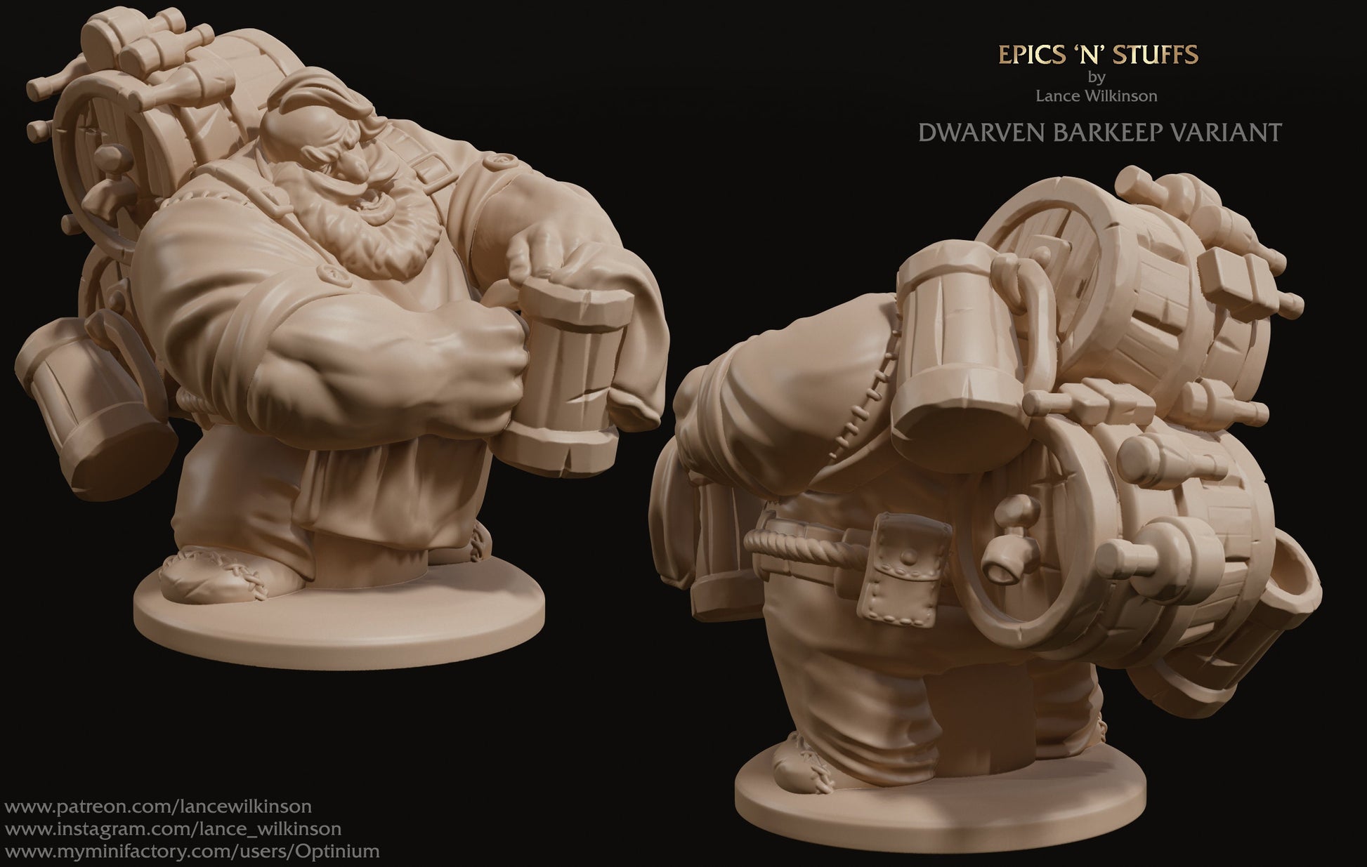 Dwarven Barkeep | Tabletop RPG Miniature | Epic 'N' Stuff | Roleplaying 3D Printed Fantasy Mini - 3DPrintDen