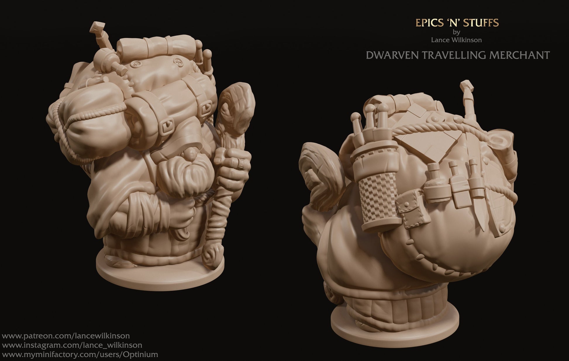 Dwarven Traveling Merchant | Tabletop RPG Miniature | Epic 'N' Stuff | Roleplaying 3D Printed Fantasy Mini - 3DPrintDen