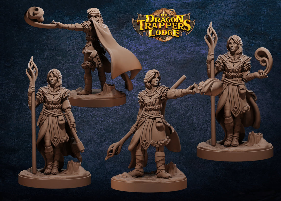 Female Wizard Miniature, Elena Disciple of the North | Tabletop RPG Miniature | Dragon Trappers Lodge | Roleplaying 3D Printed Fantasy Mini - 3DPrintDen