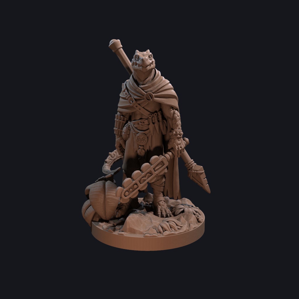 Lizardman Battlemaster Miniature, Koa | Tabletop RPG Miniature | Dragon Trappers Lodge | Roleplaying 3D Printed Fantasy Mini - 3DPrintDen