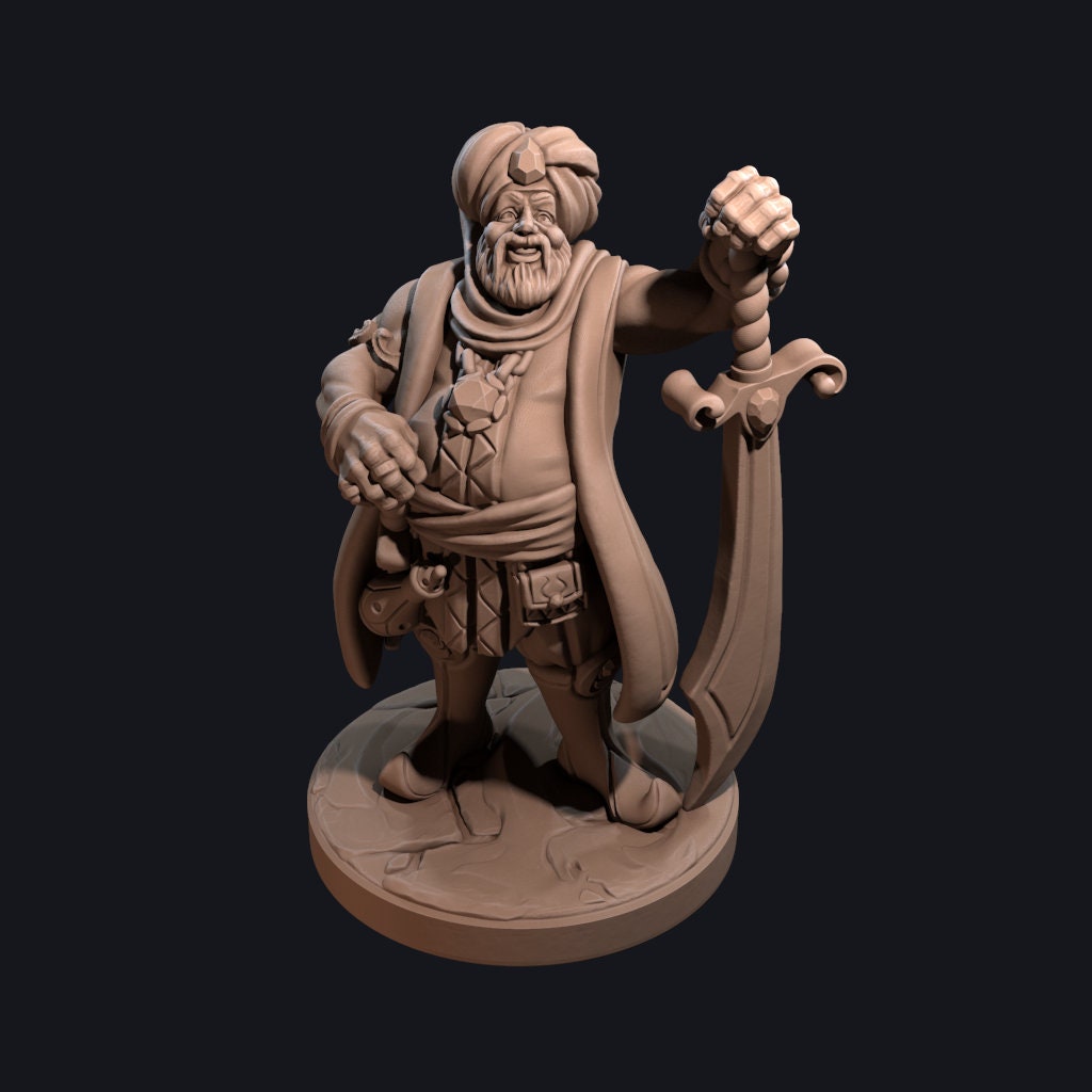 Merchant Warrior Miniature, Azeem | Tabletop RPG Miniature | Dragon Trappers Lodge | Roleplaying 3D Printed Fantasy Mini - 3DPrintDen