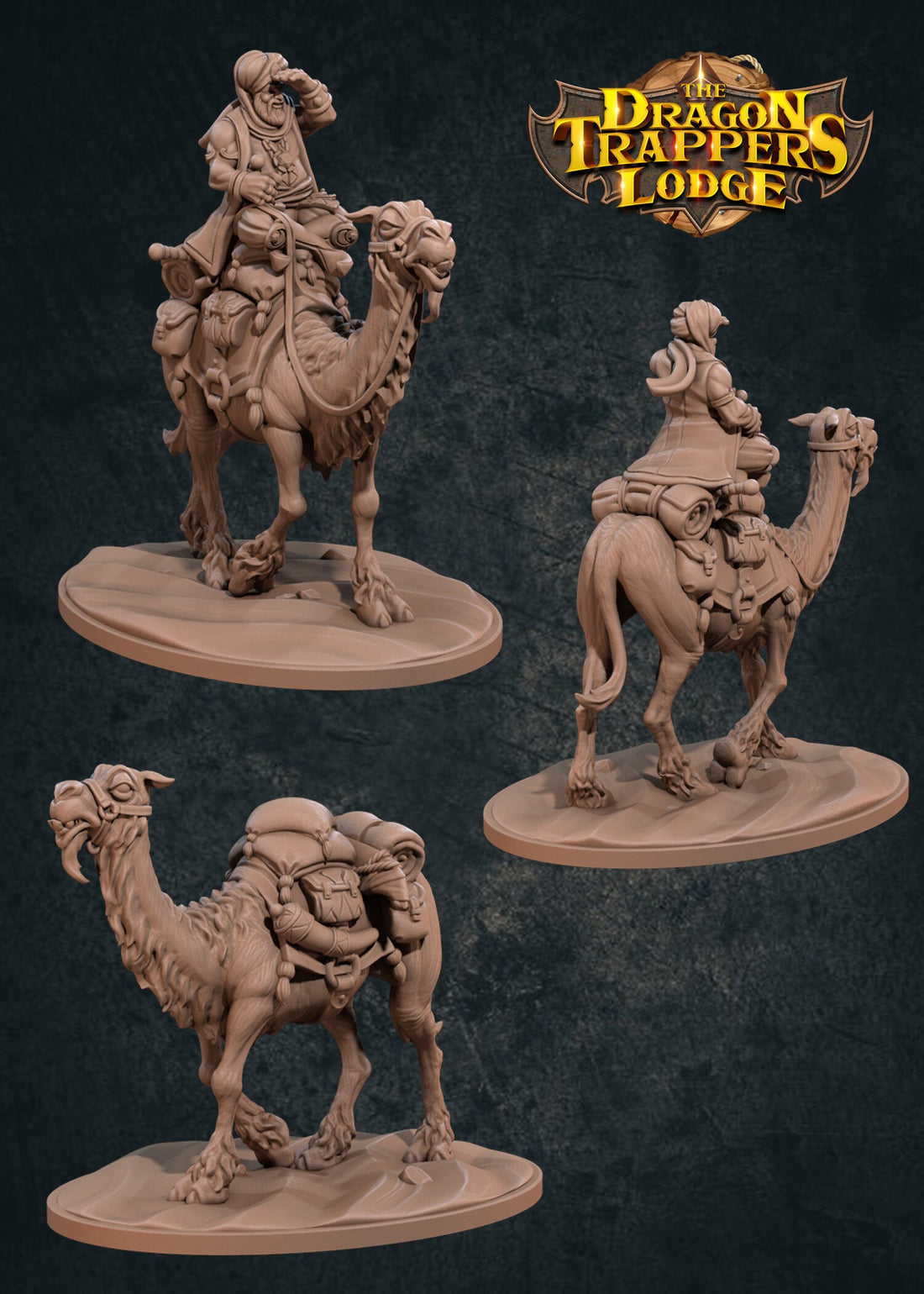 Camel Mount Miniature, Rose | Tabletop RPG Miniature | Dragon Trappers Lodge | Roleplaying 3D Printed Fantasy Mini - 3DPrintDen