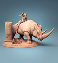 Rhinoceros Rider Miniature | Tabletop RPG Miniature | Rescale Miniature | Roleplaying 3D Printed Fantasy Mini - 3DPrintDen