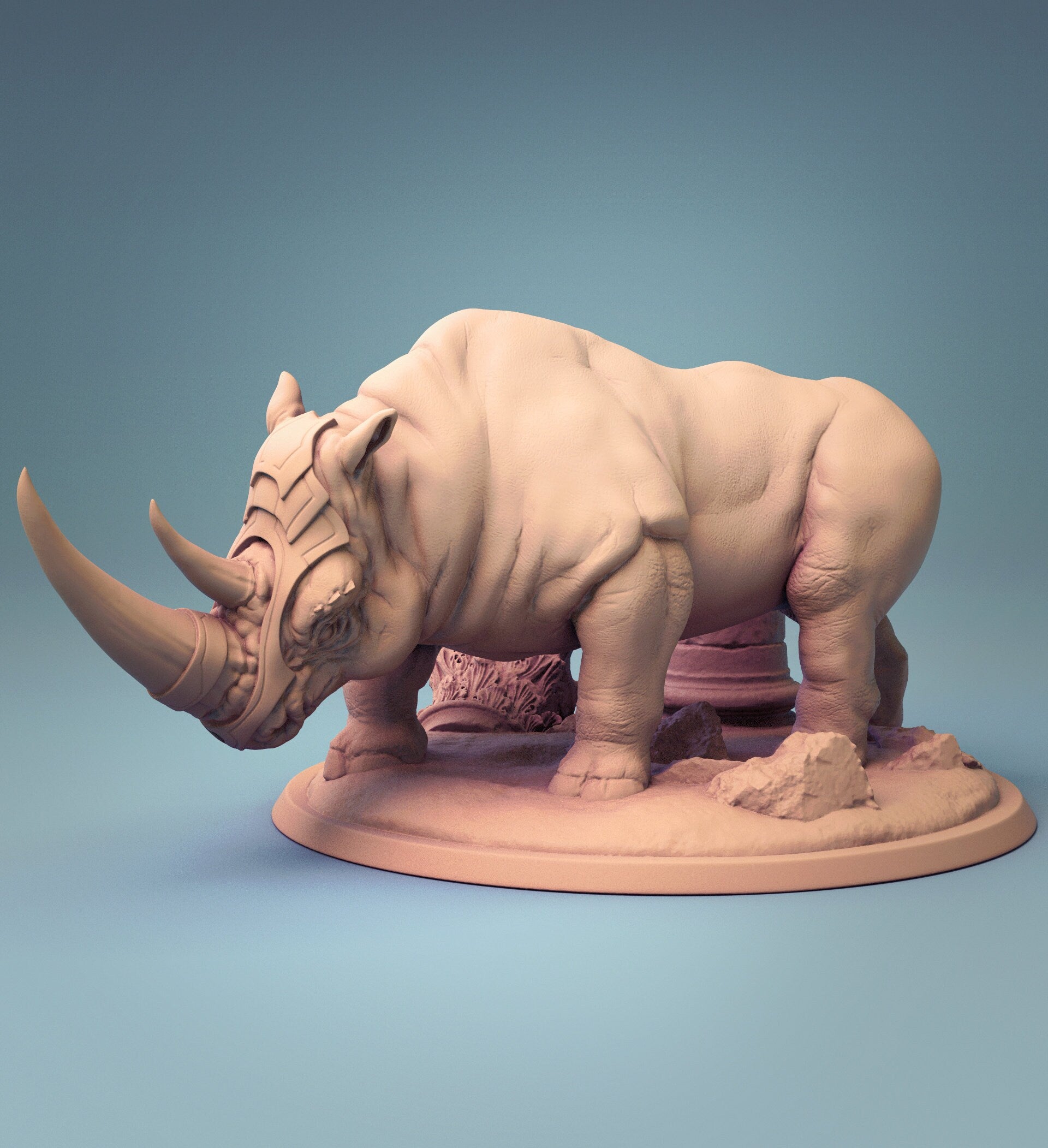 Rhinoceros Rider Miniature | Tabletop RPG Miniature | Rescale Miniature | Roleplaying 3D Printed Fantasy Mini - 3DPrintDen