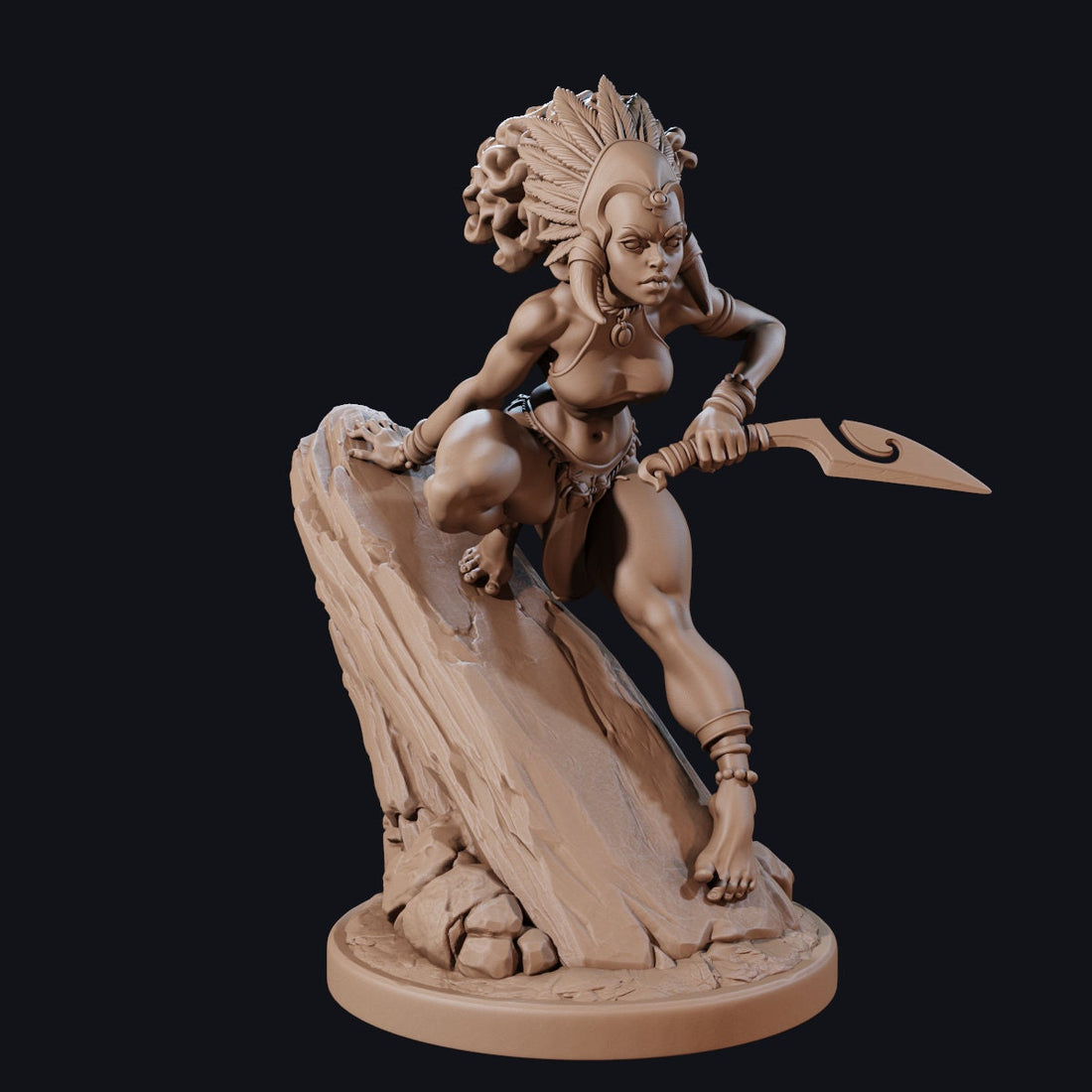 Female Tribal Rogue Miniature, Masina | Tabletop RPG Miniature | Dragon Trappers Lodge | Roleplaying 3D Printed Fantasy Mini - 3DPrintDen