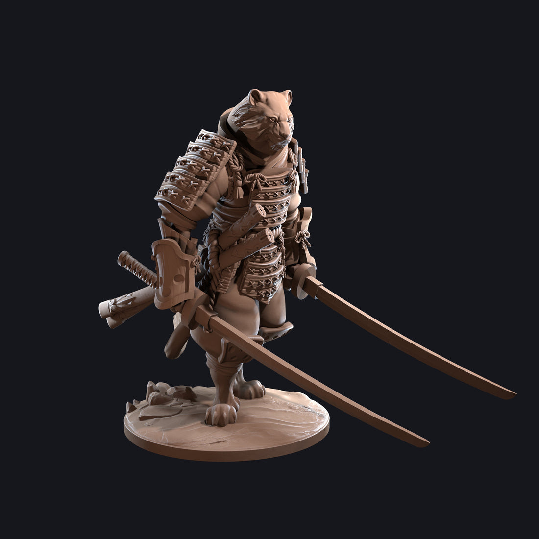 Tiger Samurai Miniature, Tengashi | Tabletop RPG Miniature | Dragon Trappers Lodge | Roleplaying 3D Printed Fantasy Mini - 3DPrintDen