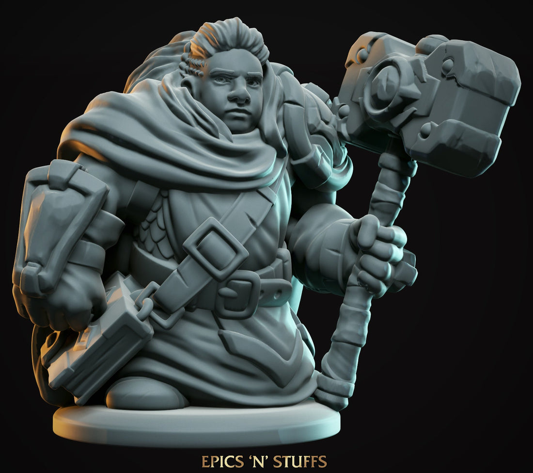 Dwarven Female Paladin | Tabletop RPG Miniature | Epic 'N' Stuff | Roleplaying 3D Printed Fantasy Mini - 3DPrintDen