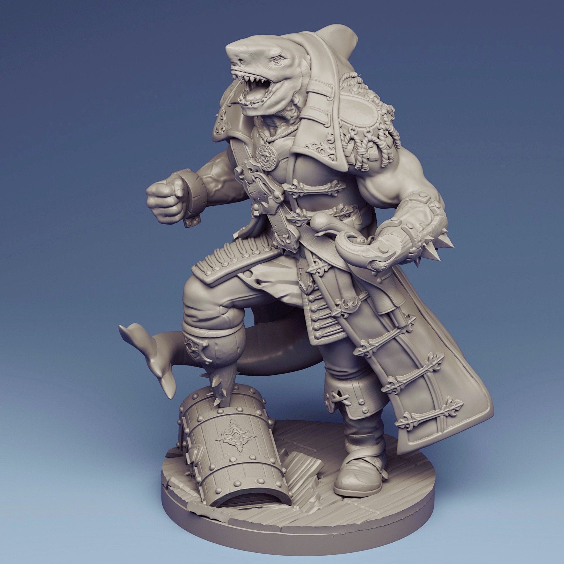 Shark-Man Miniature | Tabletop RPG Miniature | Creature Armory | Roleplaying 3D Printed Fantasy Mini - 3DPrintDen