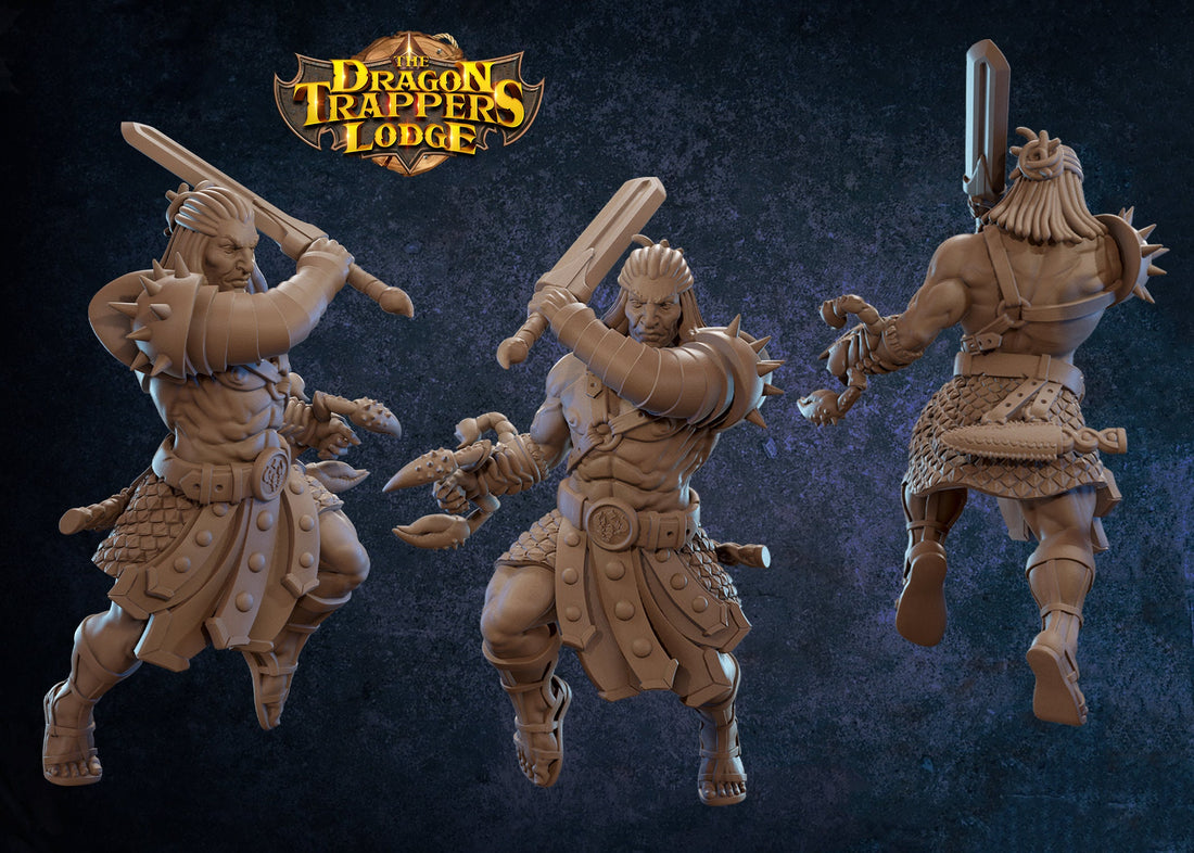 Warrior Miniature, Rhom The Relentless | Tabletop RPG Miniature | Dragon Trappers Lodge | Roleplaying 3D Printed Fantasy Mini - 3DPrintDen