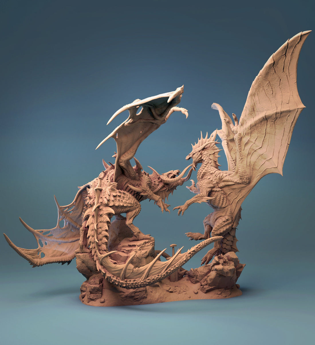 Black Dragon and Silver Dragon Battle | Tabletop RPG Miniature | Rescale Miniature | Roleplaying 3D Printed Fantasy Mini - 3DPrintDen