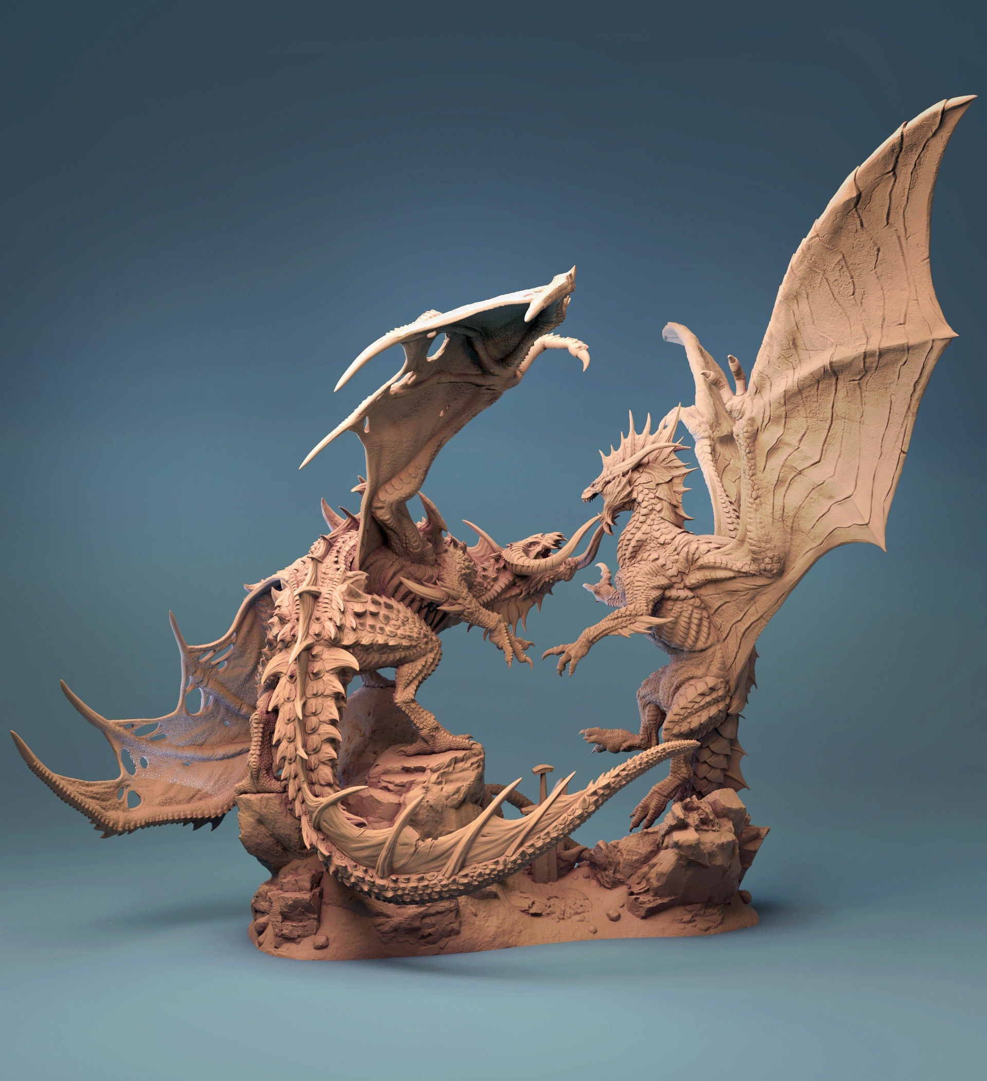 Black Dragon and Silver Dragon Battle | Tabletop RPG Miniature | Rescale Miniature | Roleplaying 3D Printed Fantasy Mini - 3DPrintDen