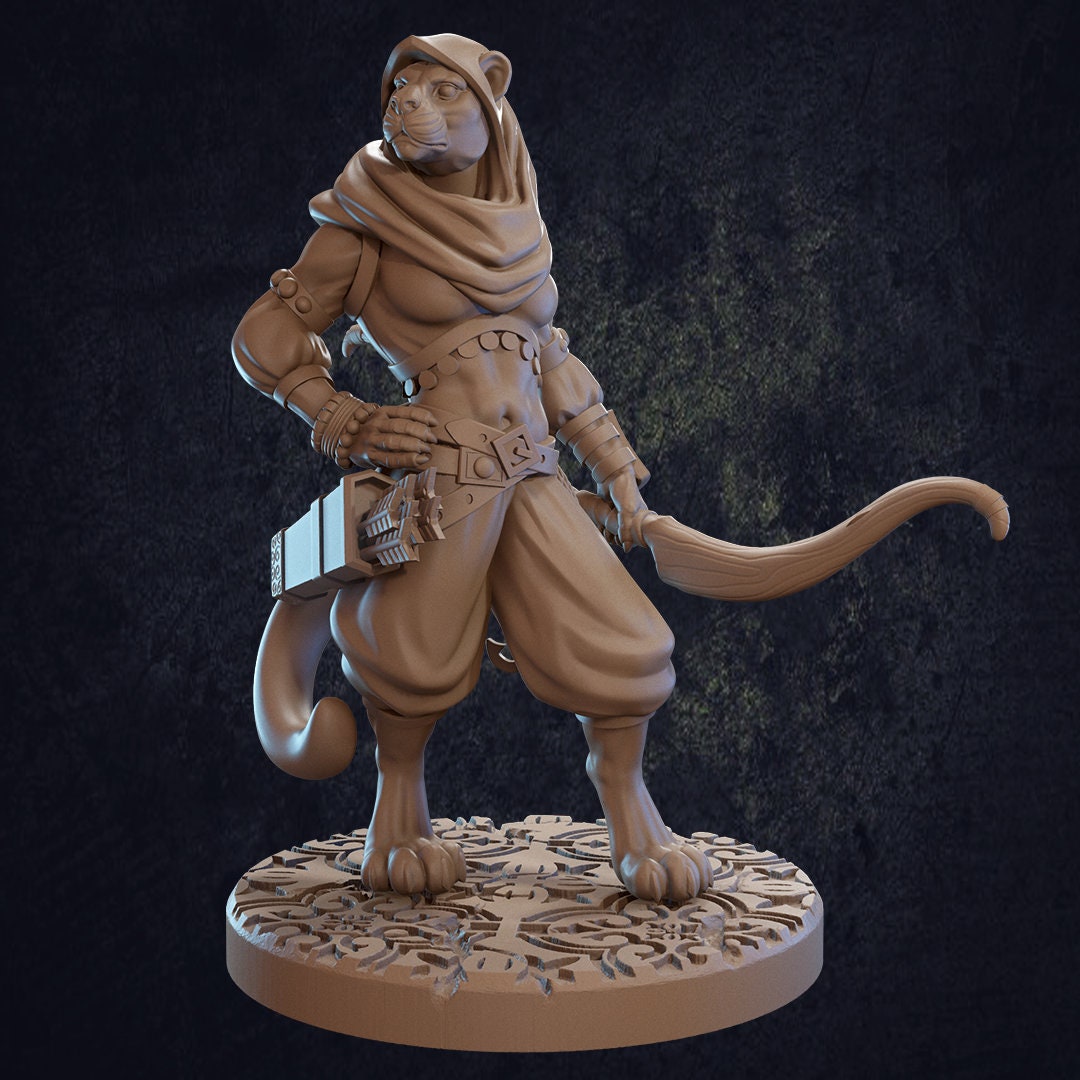 Female Leopard Ranger, Taja | Tabletop RPG Miniature | Dragon Trappers Lodge | Roleplaying 3D Printed Fantasy Mini - 3DPrintDen