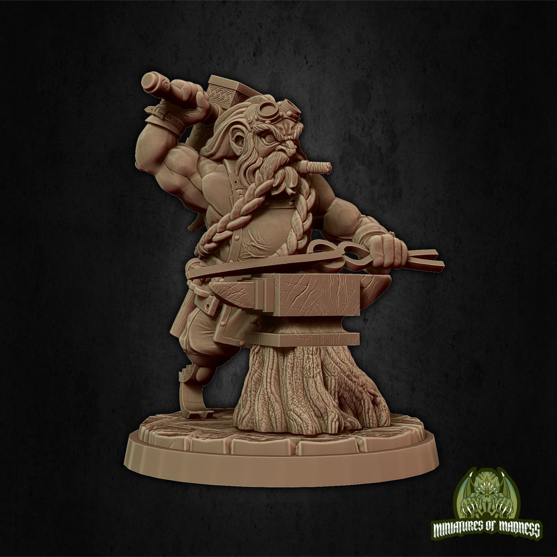 Dwarf Smith Miniature, Bagnar Meltiron | Tabletop RPG Miniature | Miniatures of Madness | Roleplaying 3D Printed Fantasy Mini - 3DPrintDen