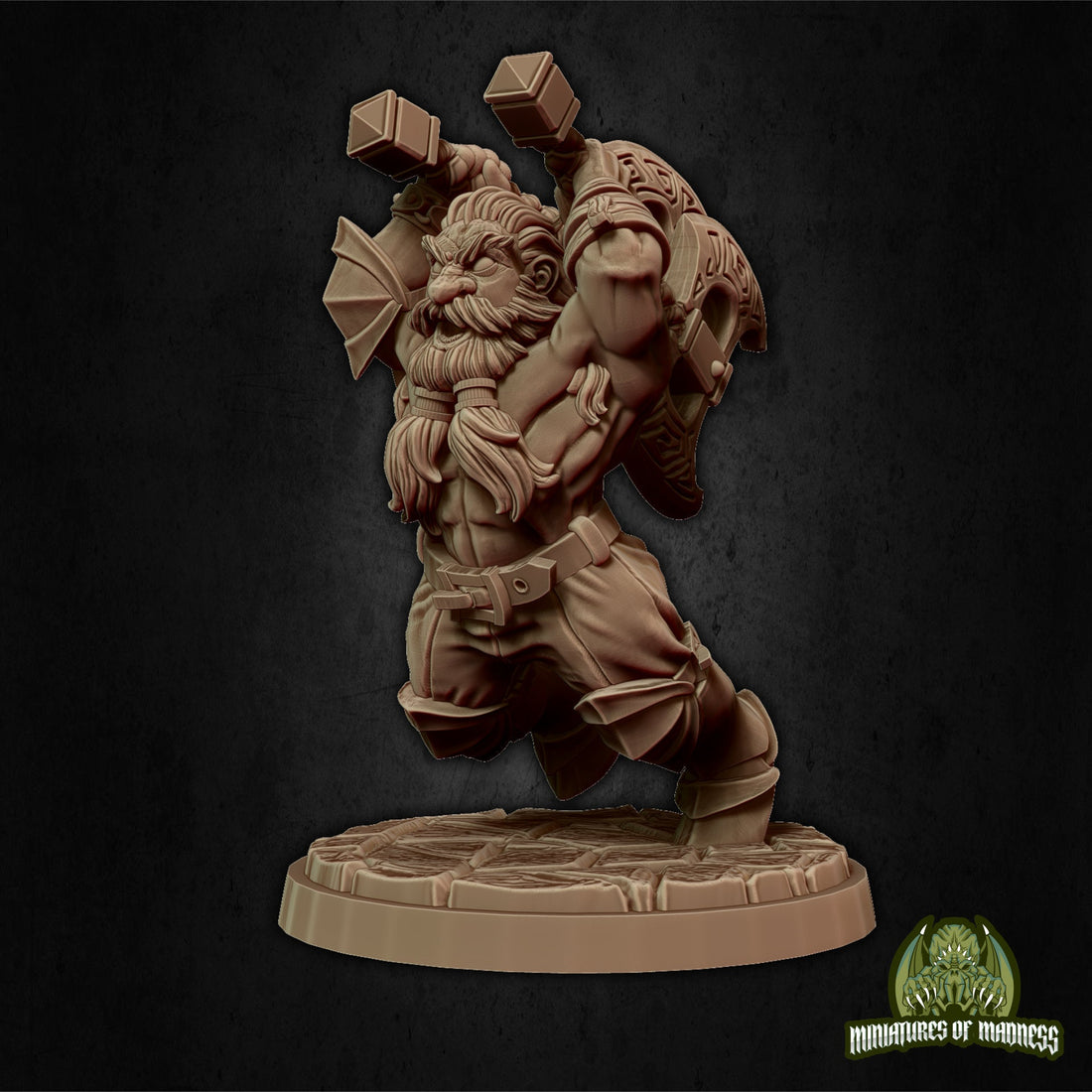 Dwarf Barbarian Miniature, Hegnar the Impetuous | Tabletop RPG Miniature | Miniatures of Madness | Roleplaying 3D Printed Fantasy Mini - 3DPrintDen