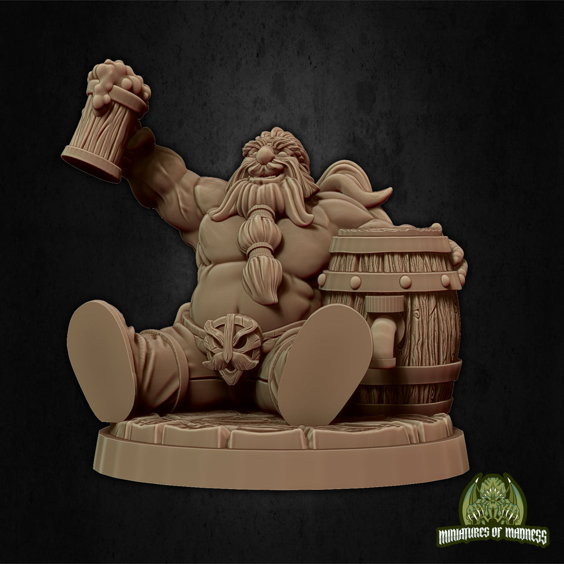 Dwarf Drunk Miniature, Hobur the Party Boy | Tabletop RPG Miniature | Miniatures of Madness | Roleplaying 3D Printed Fantasy Mini - 3DPrintDen